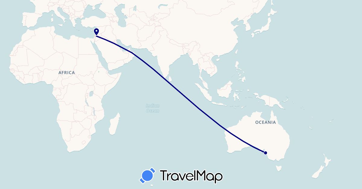 TravelMap itinerary: driving in Australia, Jordan, Oman (Asia, Oceania)